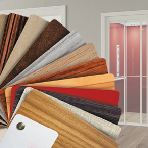 A swatch book of various luxury MDF color options for home elevators.