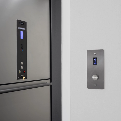 Blackened stainless steel finish options for home elevator.