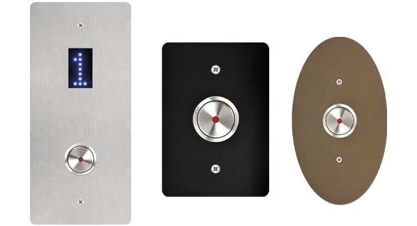 Different metal hall call finishes for home elevator.