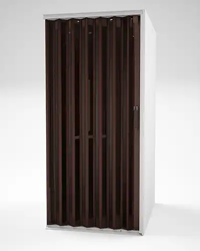 A residential home elevator showcasing its bronze framing and acrylic inserts for its accordion gate.