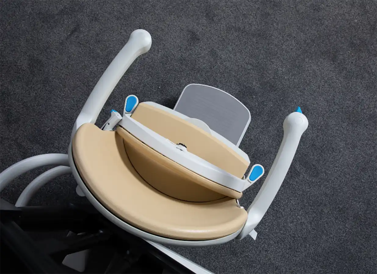 Top-down view of the Handicare 4000 stair lift with seat folded
