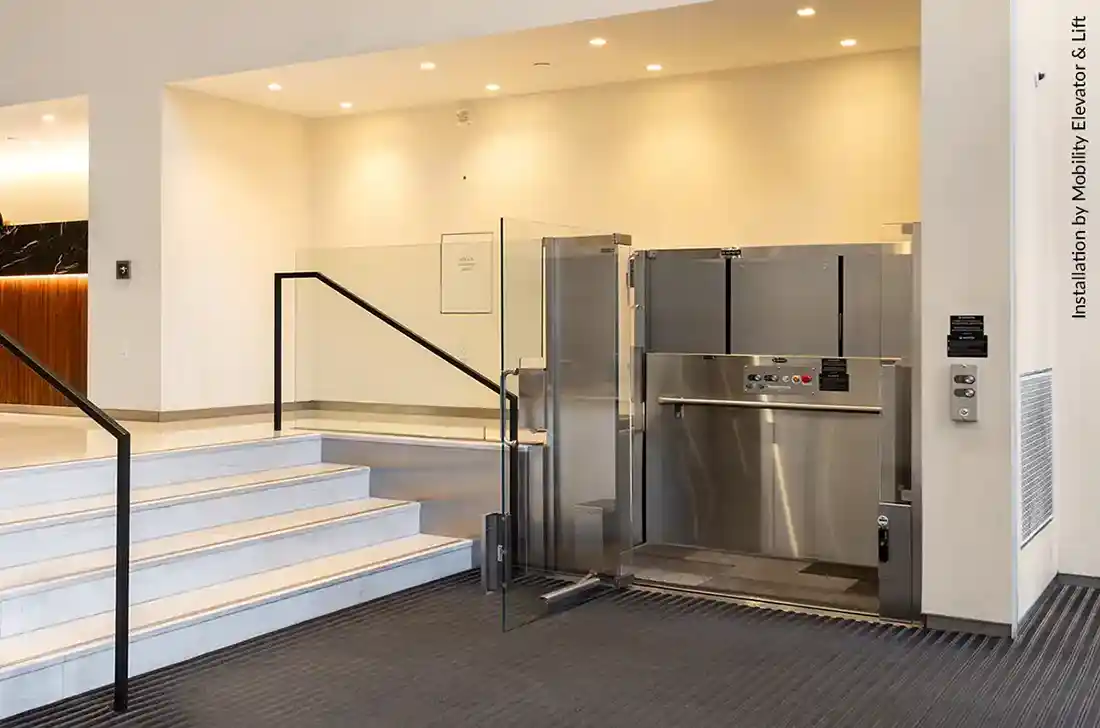 Savaria Prestige VPL in a lobby from ElectroEase Stair Lifts