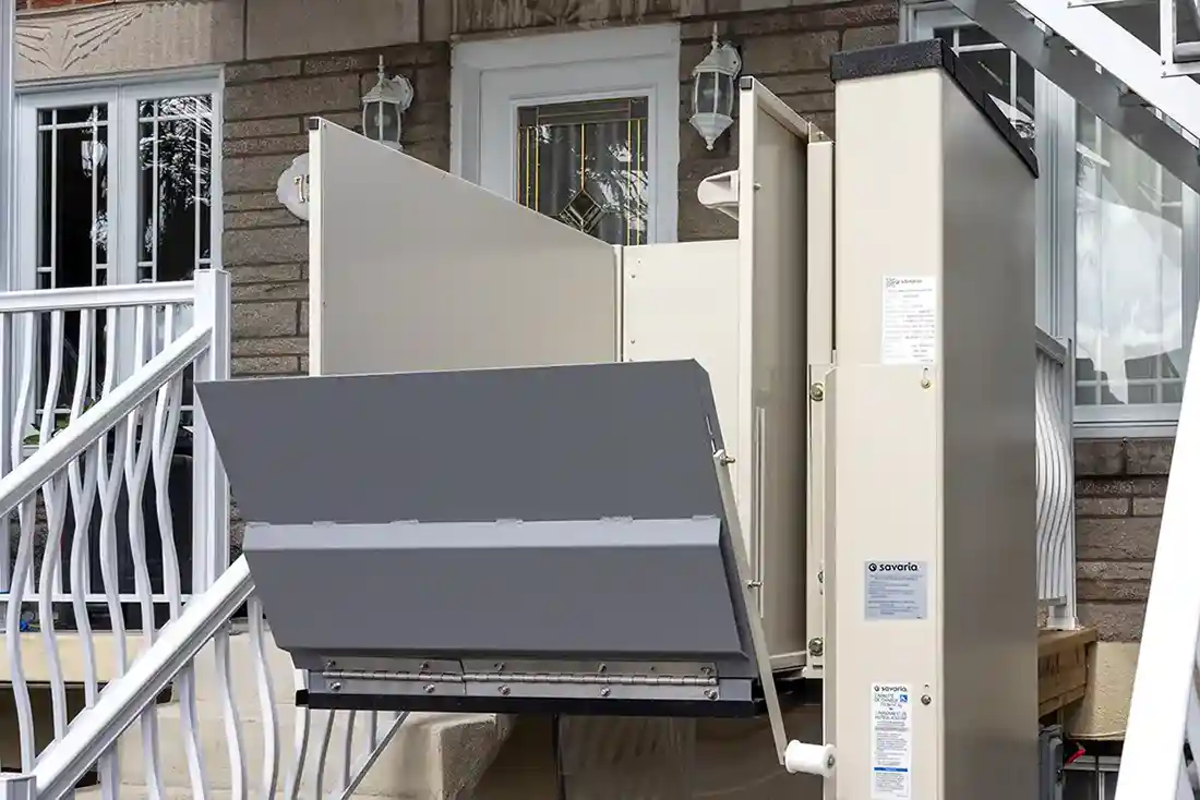 Savaria Multilift vertical platform porch lift at a residential home