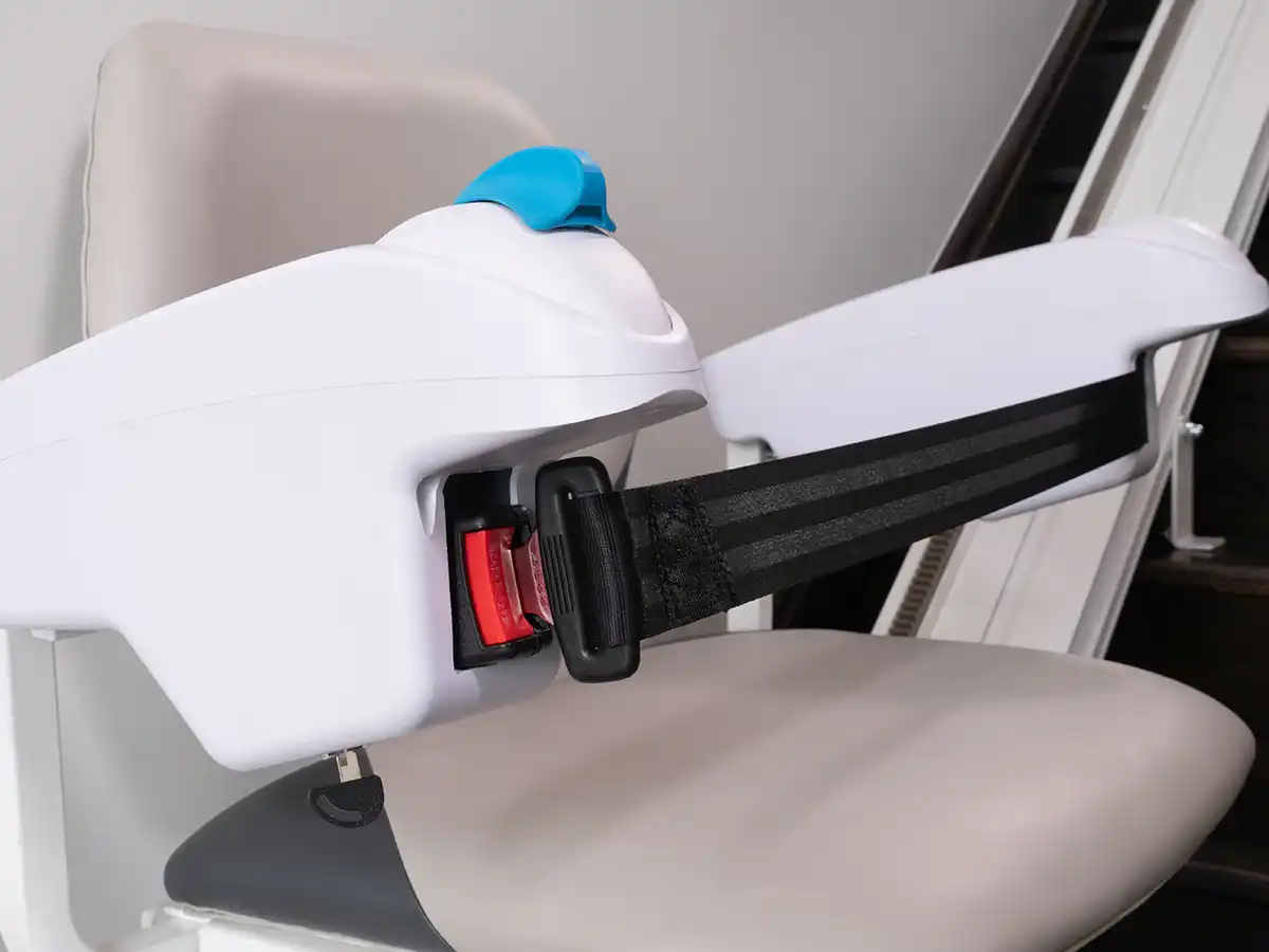 Seat belt detail on the Savaria K2 Plus stair lift
