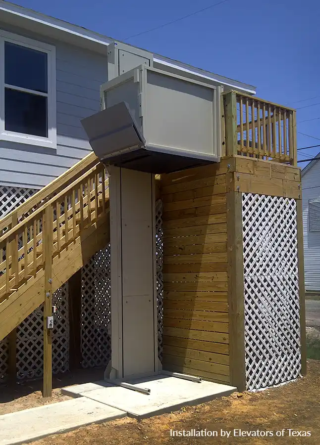 Savaria vertical platform wheelchair lift installed outdoors