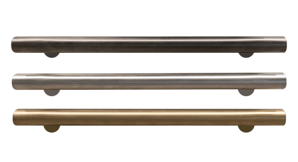 Hand rail finishes in blackened stainless steel, stainless steel and brushed brass.