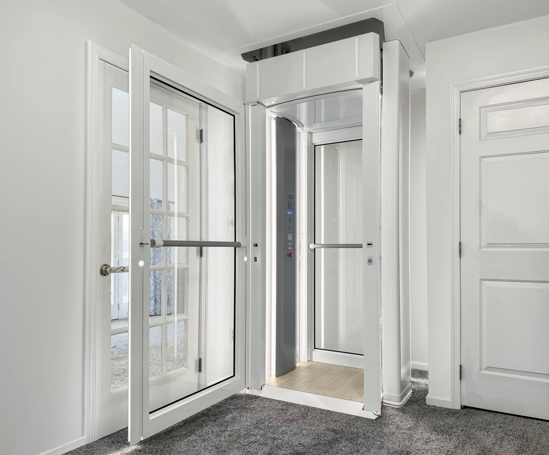 Luma lift installed in corner of room with door opened